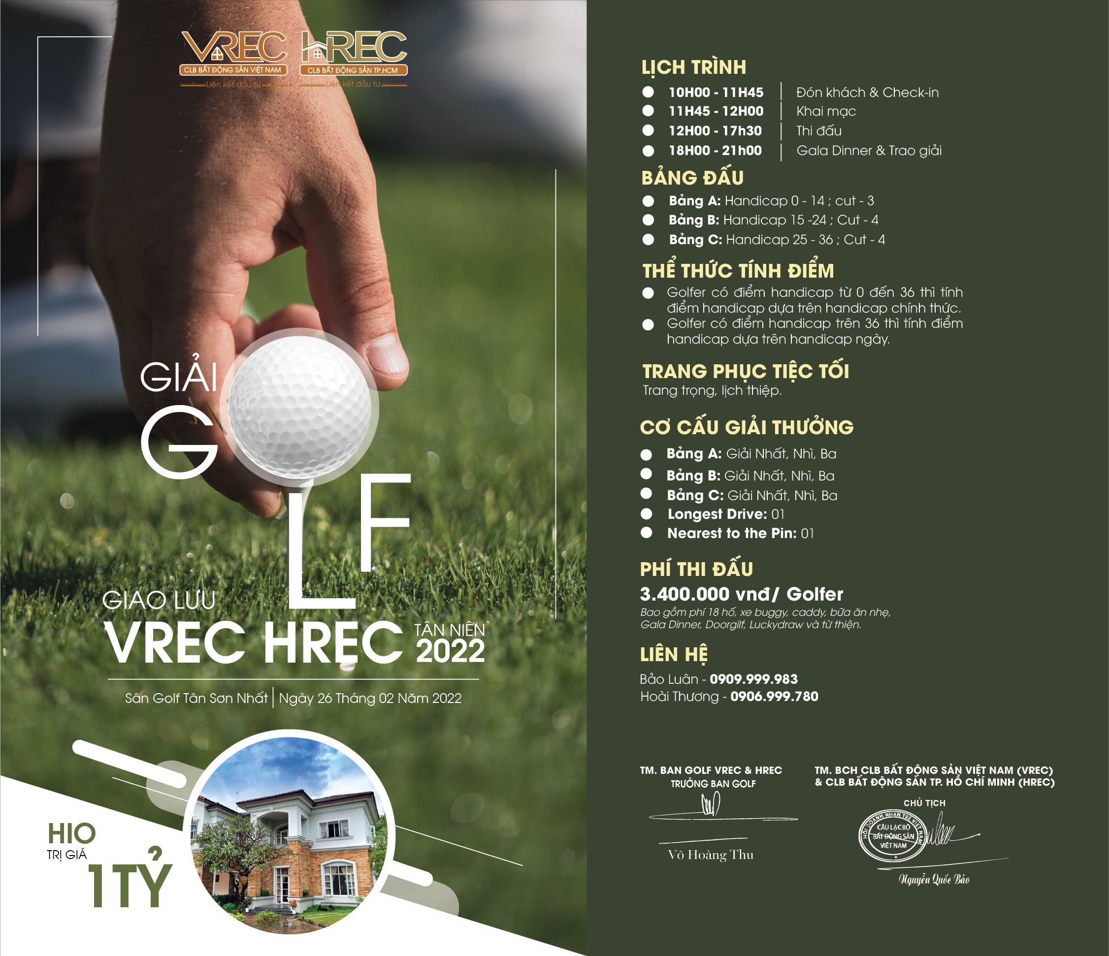 Sự Kiện Sắp Diễn Ra " GIẢI GOLF GIAO LƯU VREC HREC TÂN NIÊN 2022" Dự kiến tổ chức ngày THỨ BẢY NGÀY 26/02/2022 tại Sân Golf Tân Sơn Nhất với quy mô 120 Golfers.